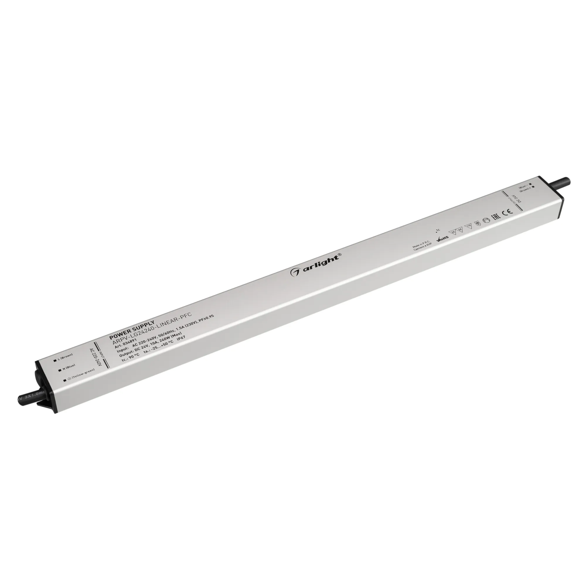 Блок питания ARPV-LG24240-LINEAR-PFC (24V, 10A, 240W) (Arlight, IP67 Металл, 5 лет) - изображение товара