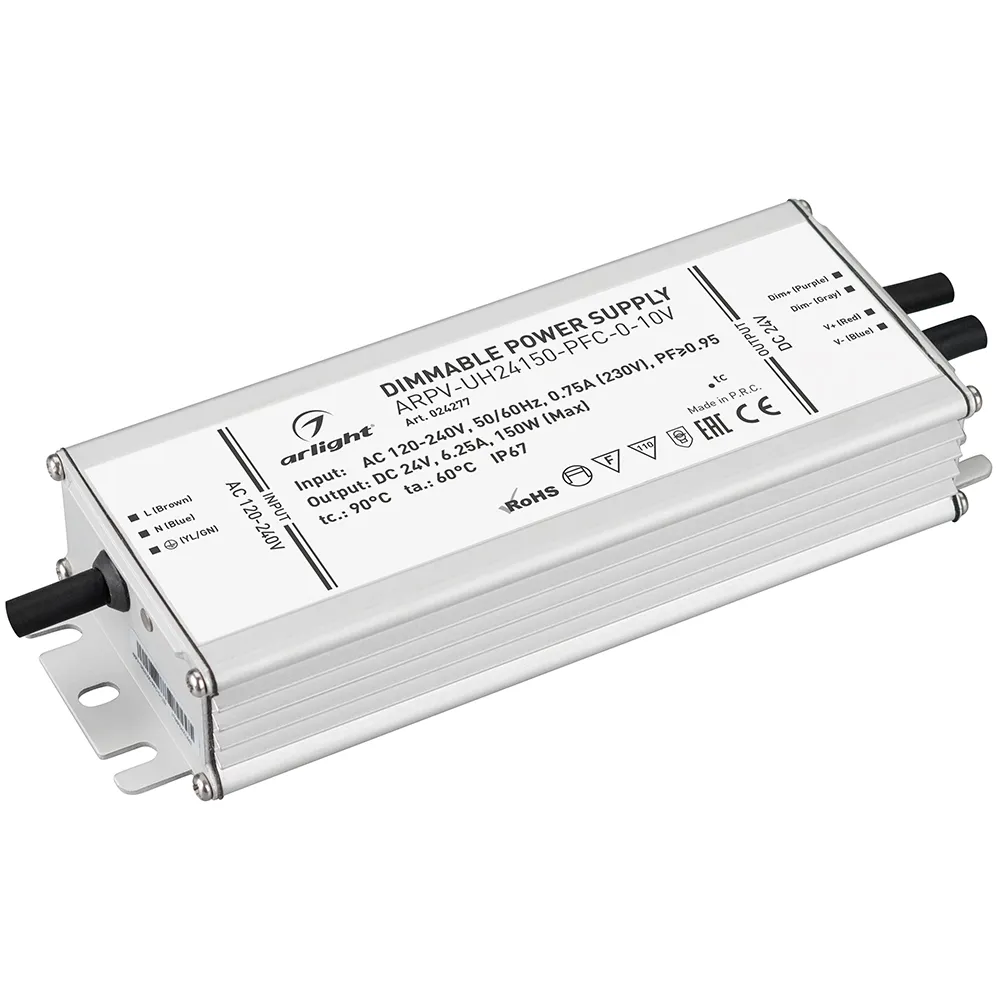 Блок питания ARPV-UH24150-PFC-0-10V (24V, 6.3A, 150W) (Arlight, IP67 Металл, 7 лет) - изображение товара