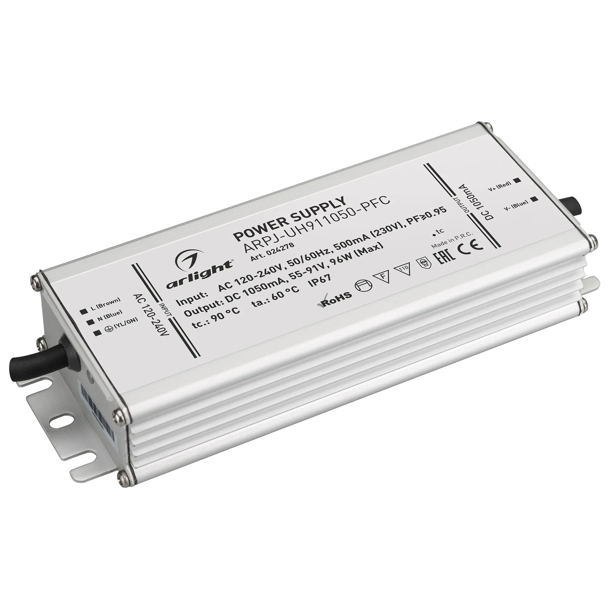 Блок питания ARPJ-UH911050-PFC (96W, 1.05A) (Arlight, IP67 Металл, 7 лет) - изображение товара